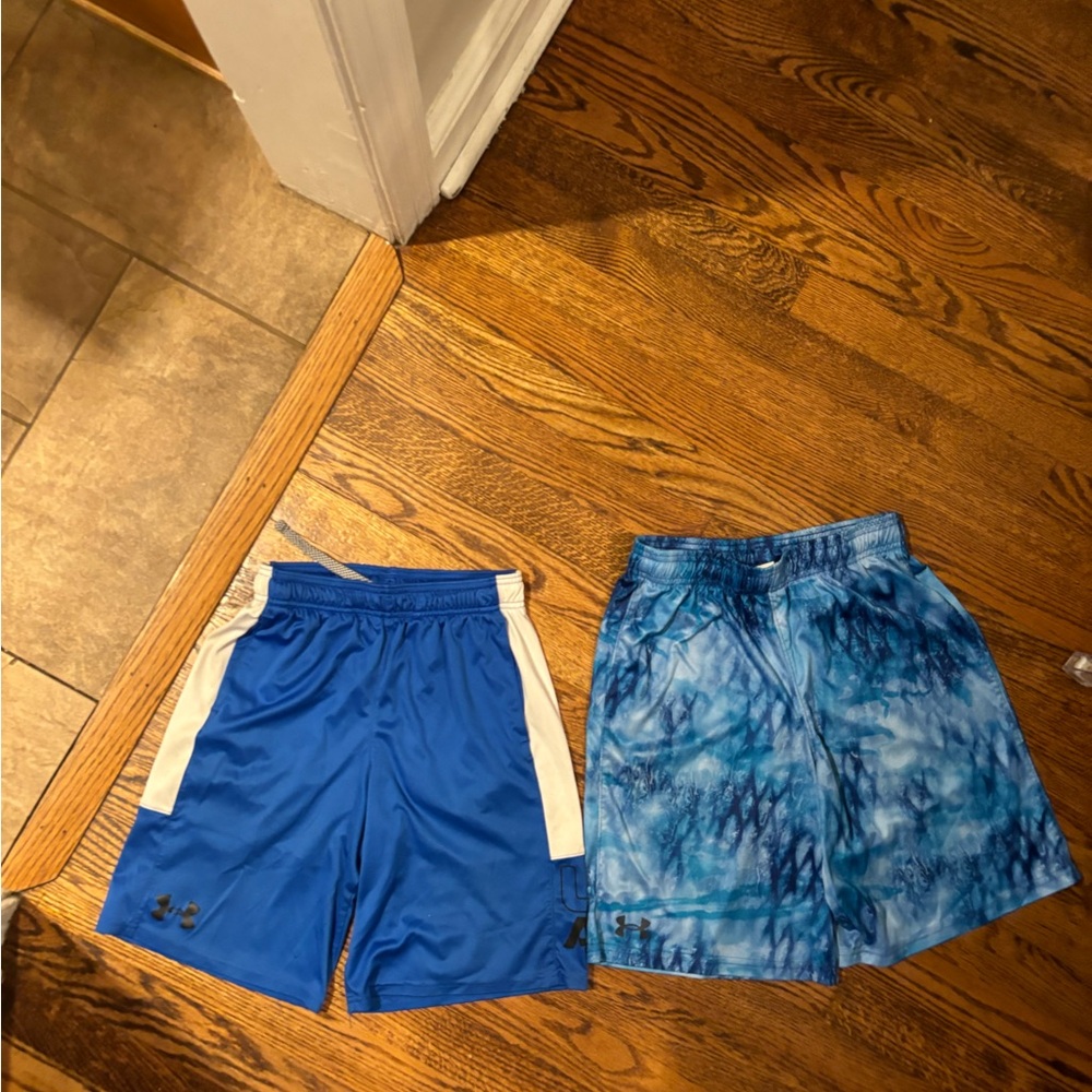 Under Armour athletic boys blue shorts 2 pair sold together  size L